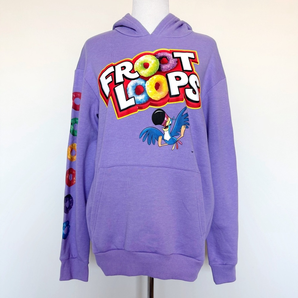 Froot Loops Kellogg’s Cereal Hoodie Mens Size Medium Sweatshirt Purple Toucan